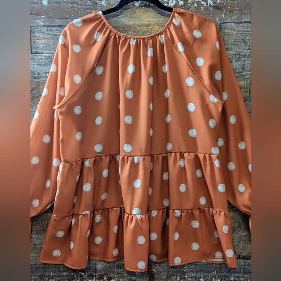 Boho Orange Polka Dotted Tiered Tunic - Picture 10 of 16